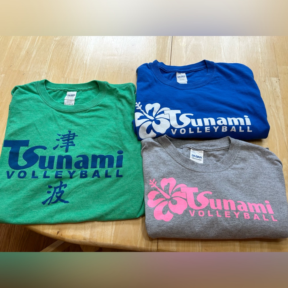 Three Tsunami Volleyball T-shirts.
